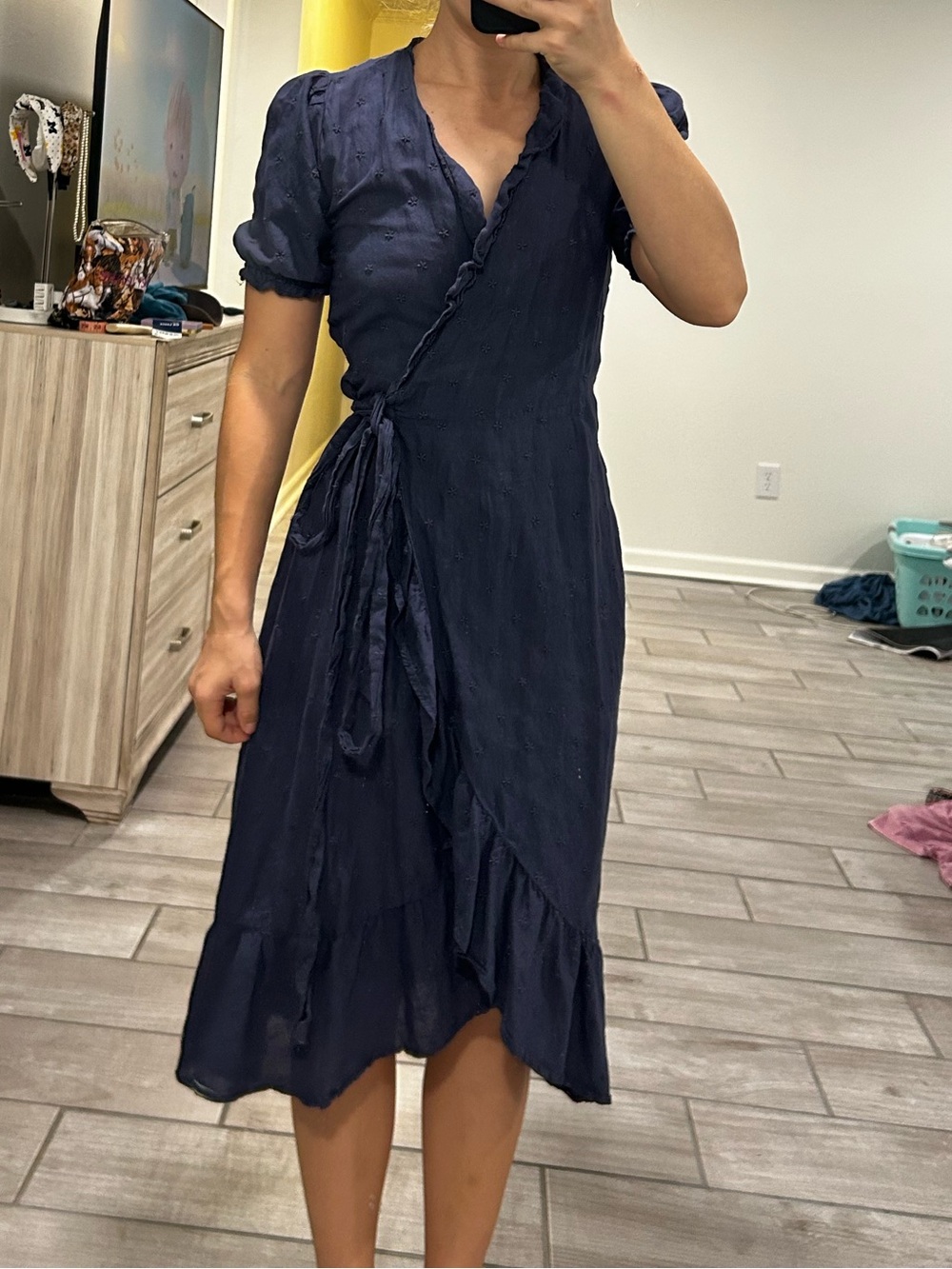 Old Navy Women's Navy Wrap Midi Dress - Elegant V-Neck with Tie Waist